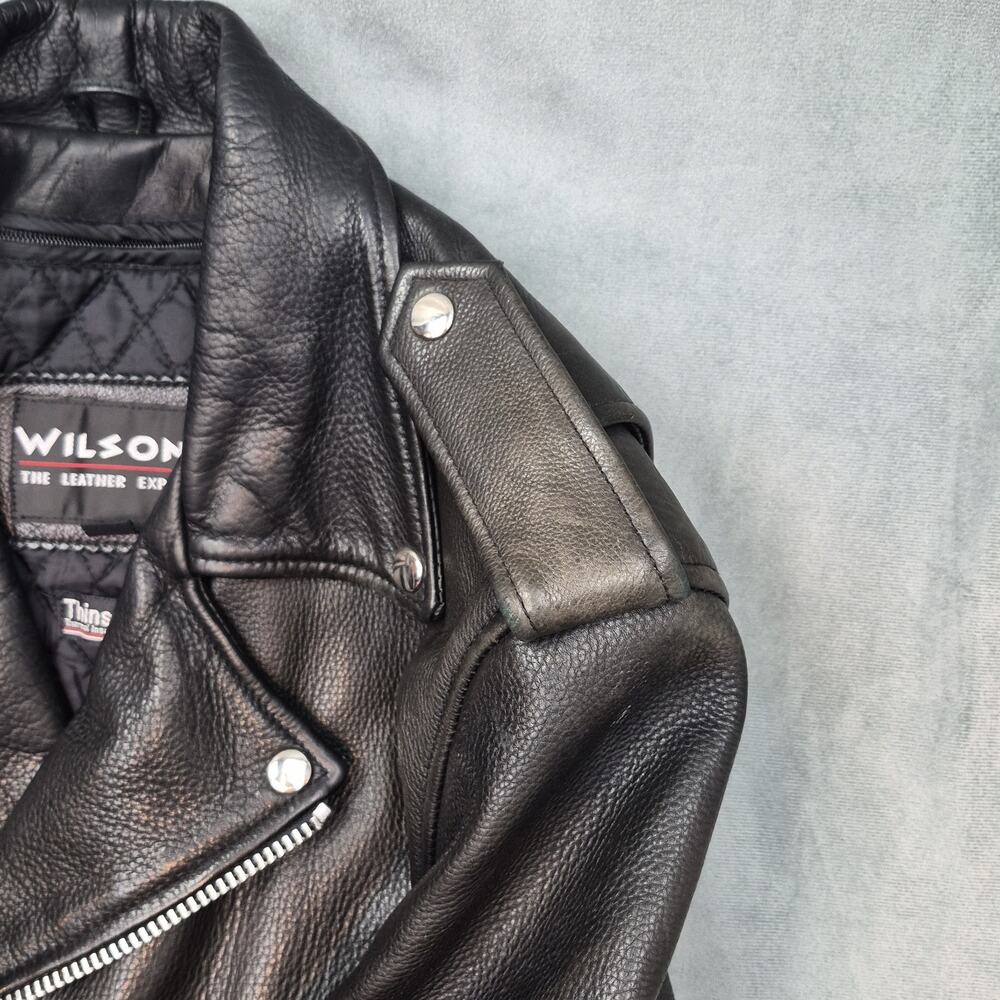 Vintage Wilsons Leather Jacket Motorcycle Rockabilly Black Biker Moto Ramones M - Picture 5 of 12
